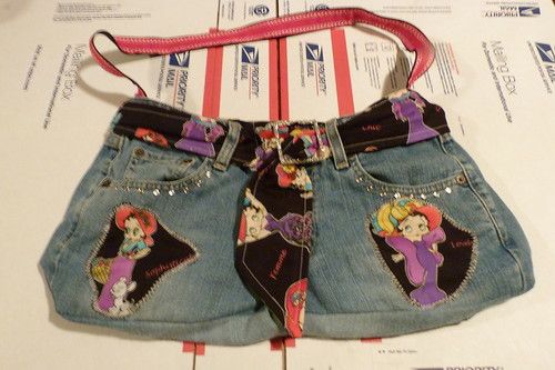 Handmade denim/jean Betty Boop dressy purse CUTE  