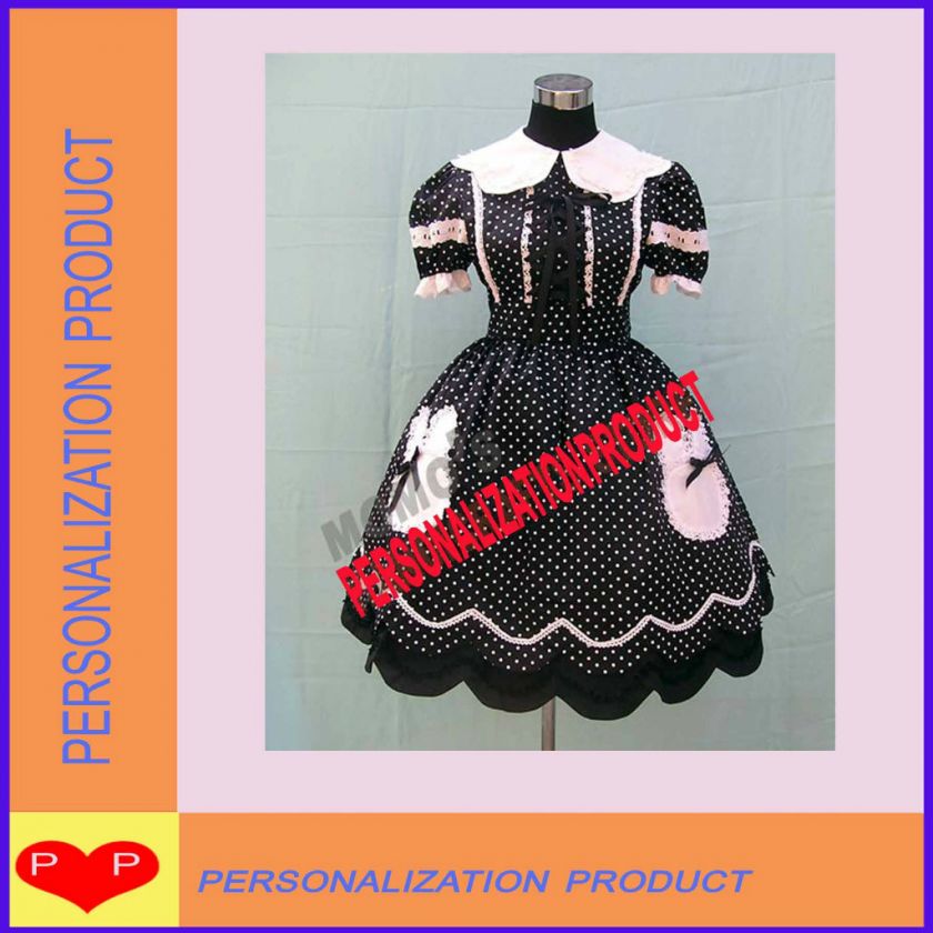 Gothic Lolita burlesque Rabbit White Polka Dot Cosplay black Dress 