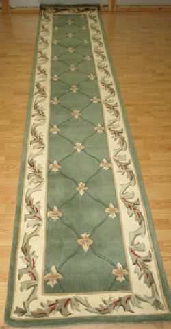 NEW Rug FLEUR DE LIS 2x12 WOOL SAGE Hall RUNNER Green  