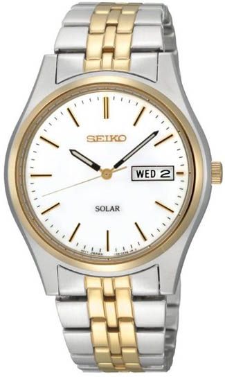 New Seiko Solar Two Tone White Dial Mens Watch SNE032  