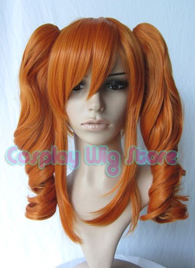 Short Cosplay Orange Wig + 2X Curly Ponytail A048  