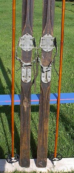 VINTAGE Wooden Skis 82 Wood Skiis + Bamboo Ski Poles  