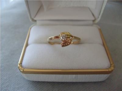 Vintage 10K 12K Black Hills Gold Natural Diamond Solitaire Ring  