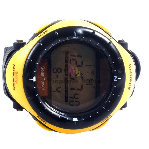 Black with Yellow Power Solar Energy LED Digital Waterproof Wrist 