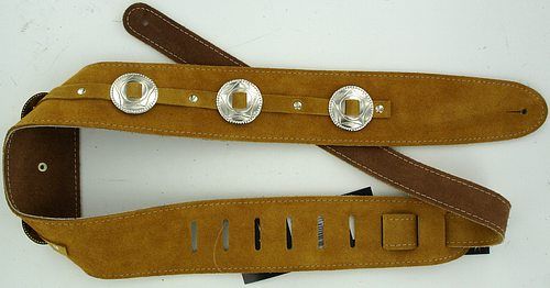 Leather Suede Guitar Strap Conchos Tan Country Western  