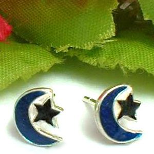 925 STERLING SILVER MOON AND STAR ENAMEL STUD EARRINGS  