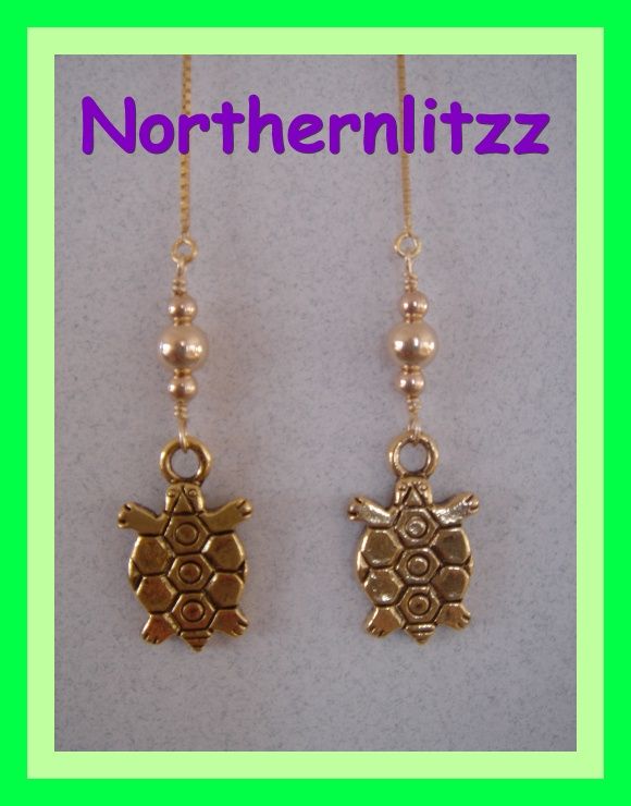 Gold Turtle Ear Threads threader Earrings  