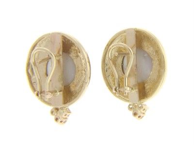 VINTAGE ITALIAN 14K GOLD MABE PEARL & DIAMOND EARRINGS  