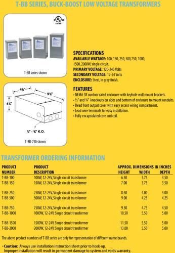 New 1500 Watt Stainless Steel Low Voltage Transformer  