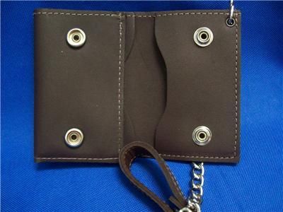 Mens Trucker Trifold Snap Wallet Chained Biker Leather  