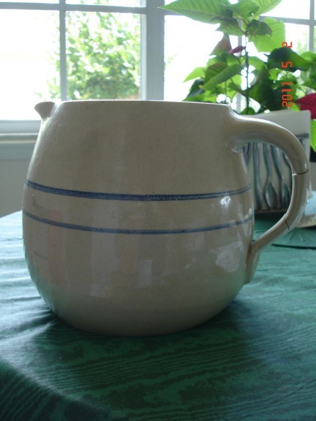 LARGE VINTAGE STONEWARE WATER MILK PITCHER  