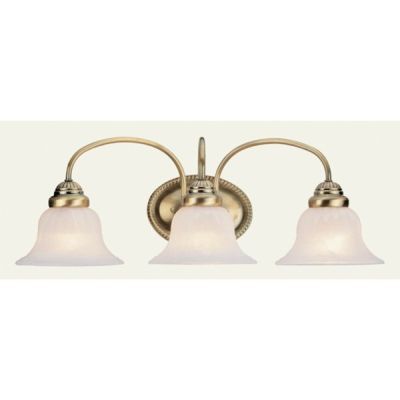 NEW 3 Light Bathroom Vanity Lighting Fixture, Antique Brass, White 